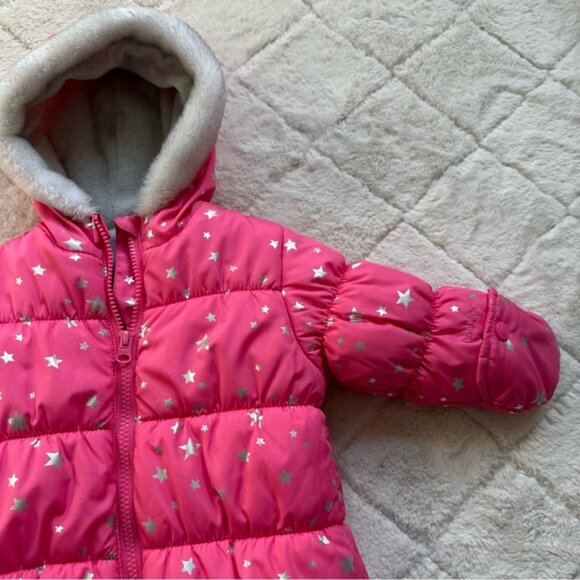 Carters | Pink and Silver Stars One Piece Snowsuit Pram | Size 6-9 Months - Picture 5 of 8